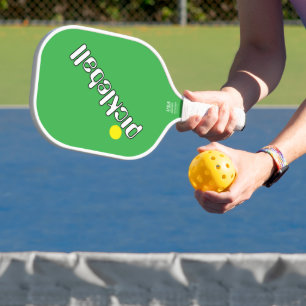 Cool Fun Mod White Diagonal Text On Bright Green Carbon Fiber Pickleball Paddle