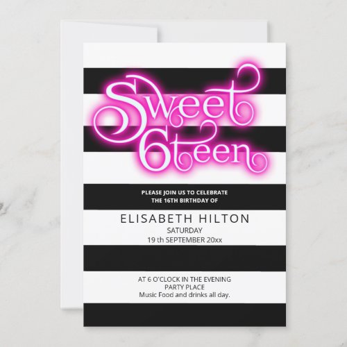 Cool fun modern stripes typography sweet sixteen invitation