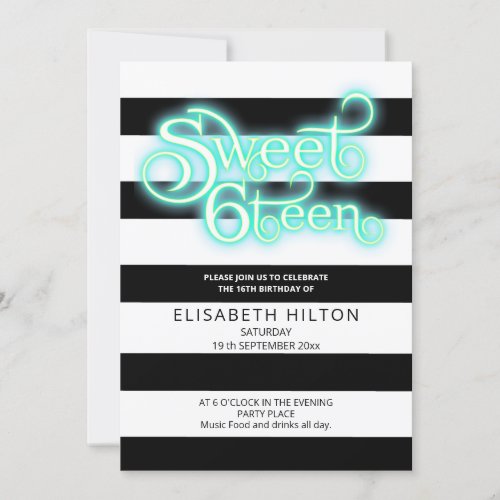 Cool fun modern stripes typography sweet sixteen invitation