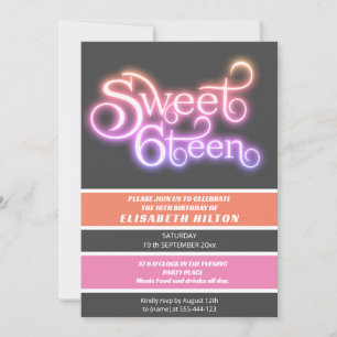 Cool fun modern stripes typography sweet sixteen invitation