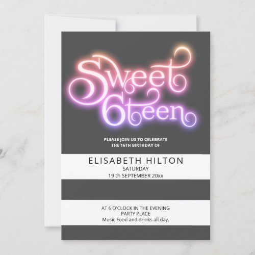 Cool fun modern stripes typography sweet sixteen invitation