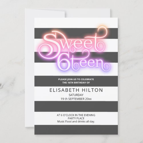 Cool fun modern stripes typography sweet sixteen invitation
