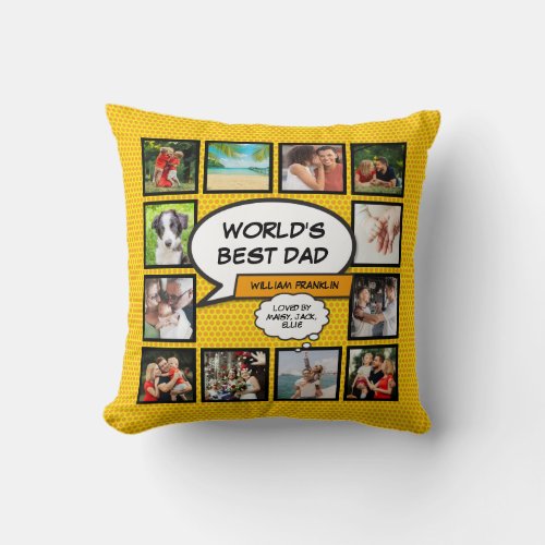 Cool Fun Modern Worlds Best Dad Photo Collage Throw Pillow