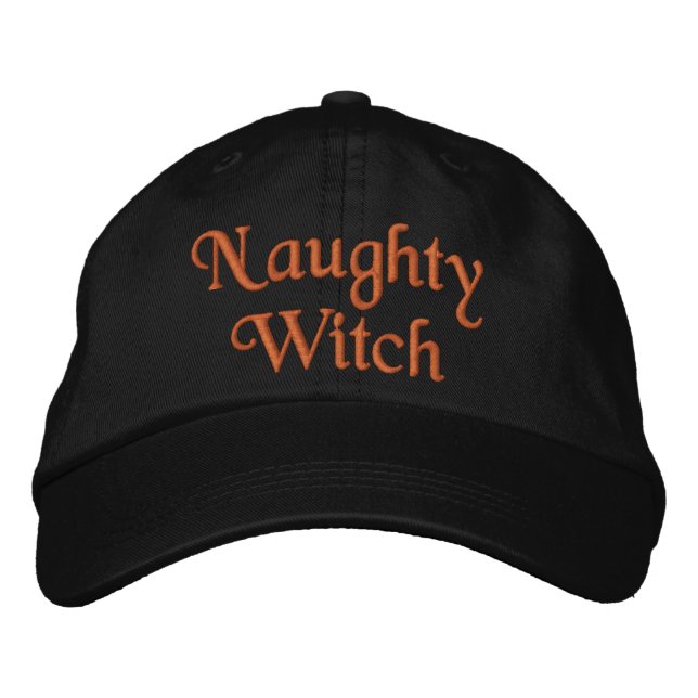 Cool Fun Naughty Witch Quote Red Black  Embroidered Baseball Cap (Front)