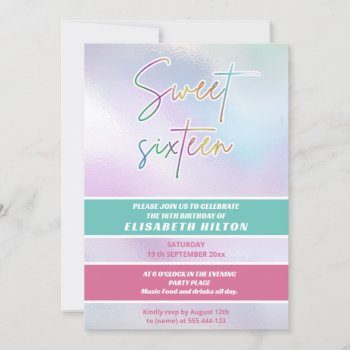 Cool Fun Neon Typography Stripes Sweet 16 Invitation by Makidzona at Zazzle