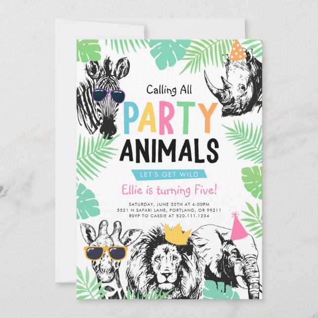 Cool Fun Party Animals Birthday Invitation (Front)