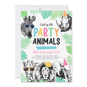 Cool Fun Party Animals Birthday Invitation
