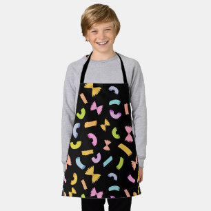 Cool fun pasta macaroni colorful pattern on black apron