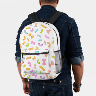Cool fun pasta macaroni colorful pattern on white printed backpack