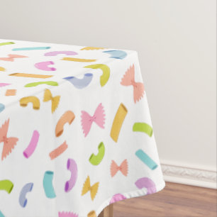 Cool fun pasta macaroni colorful pattern on white tablecloth