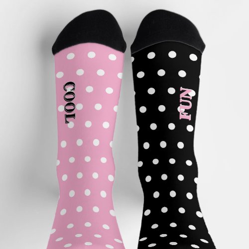 Cool Fun Pastel Pink Black White Polka Dots Socks