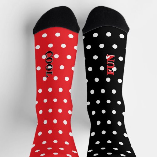 Cool Fun Pastel Red Black White Polka Dots Socks