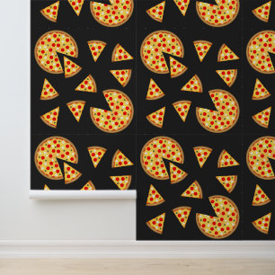Cool fun pepperoni pizza and slices pattern gray wallpaper 