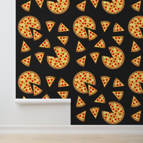 Cool fun pepperoni pizza and slices pattern gray wallpaper 