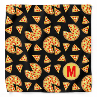 Cool fun pizza and slices pattern black Monogram Bandana