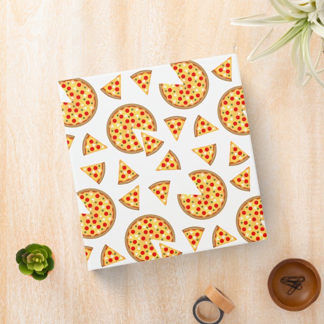 Cool fun pizza and slices pattern on white 3 ring binder (In Situ)