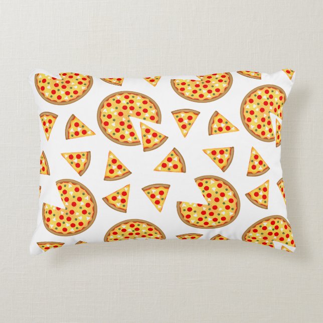 Cool fun pizza and slices pattern on white accent pillow (Front)