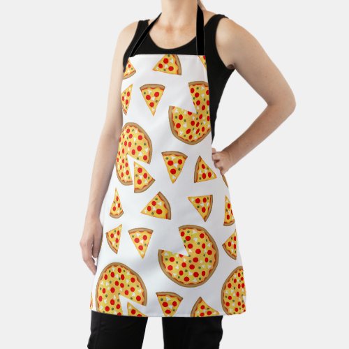 Cool fun pizza and slices pattern on white apron