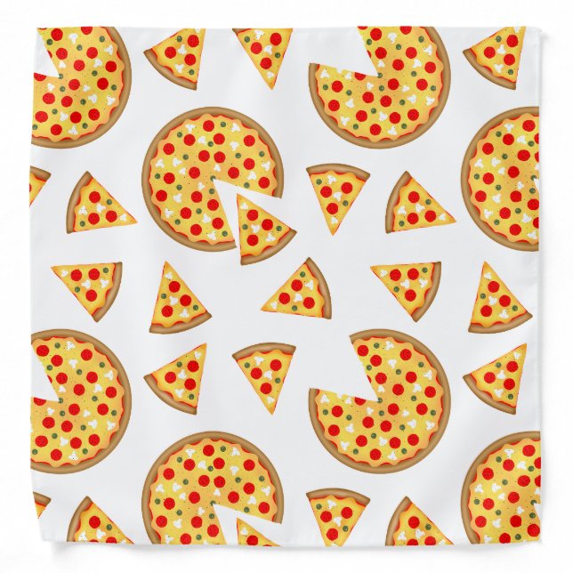 Cool fun pizza and slices pattern on white bandana (Front)