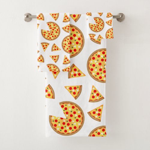 Cool fun pizza and slices pattern on white bath towel set