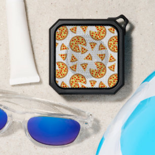 Cool fun pizza and slices pattern on white bluetooth speaker