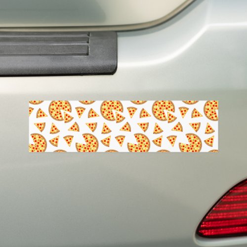 Cool fun pizza and slices pattern on white bumper sticker
