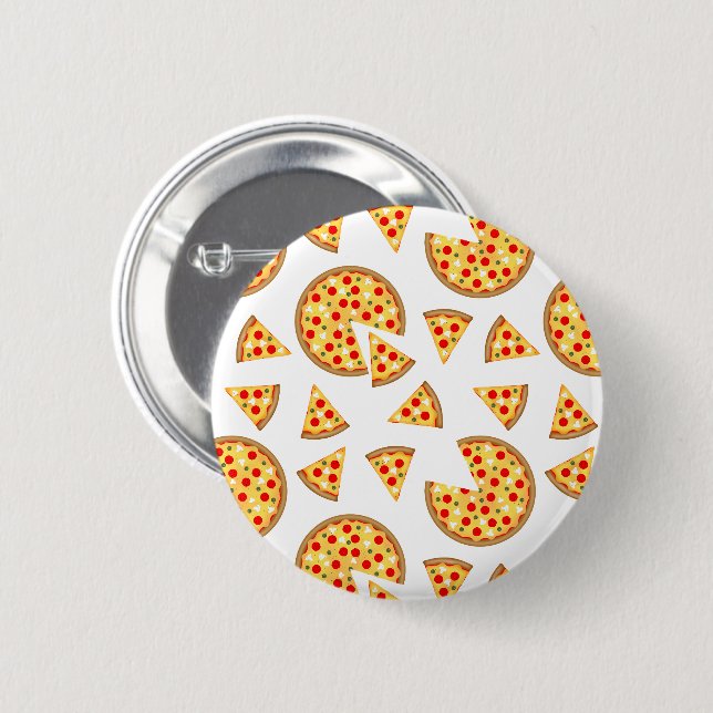 Cool fun pizza and slices pattern on white button (Front & Back)
