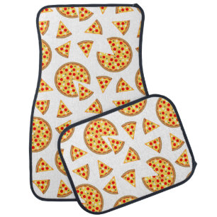 Cool fun pizza and slices pattern on white car floor mat