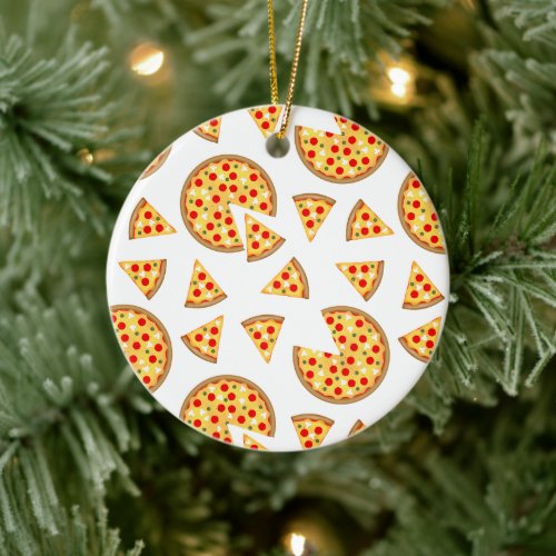 Cool fun pizza and slices pattern on white ceramic ornament
