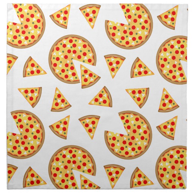 Cool fun pizza and slices pattern on white cloth napkin (Front)