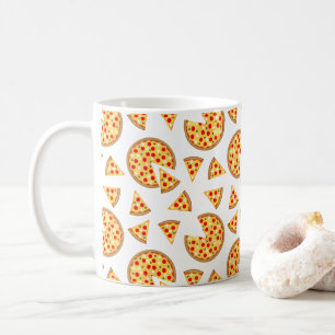 Cool fun pizza and slices pattern on white coffee mug