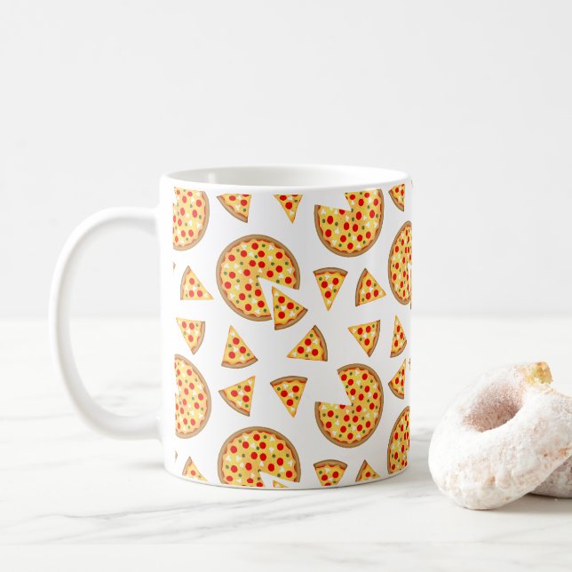 Cool fun pizza and slices pattern on white coffee mug (With Donut)