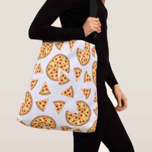 Cool fun pizza and slices pattern on white crossbody bag