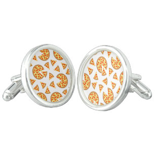 Cool fun pizza and slices pattern on white cufflinks