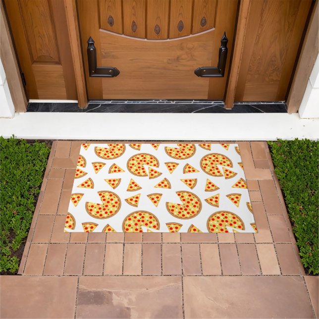 Cool fun pizza and slices pattern on white doormat (Outdoor)