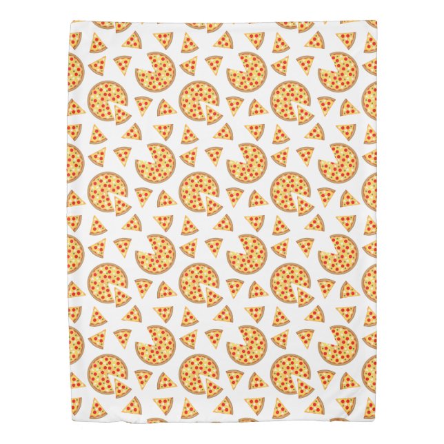 Cool fun pizza and slices pattern on white duvet cover (Front)