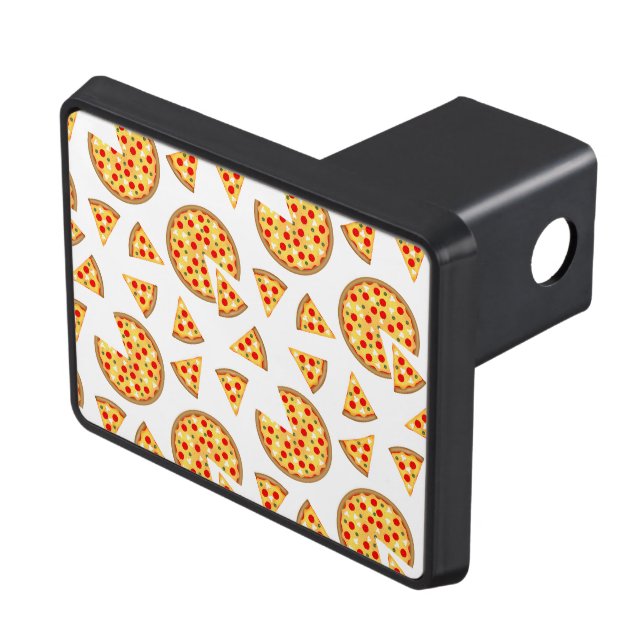Cool fun pizza and slices pattern on white hitch cover (Top Right)