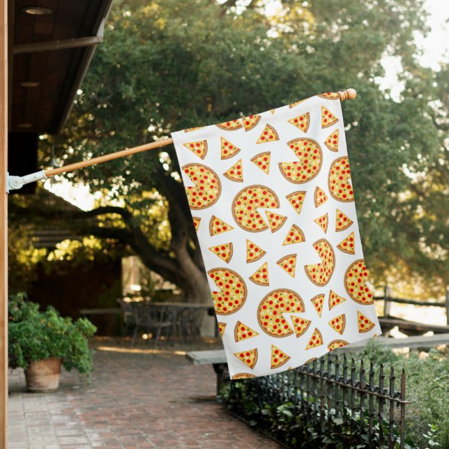 Cool fun pizza and slices pattern on white house flag (In SItu)