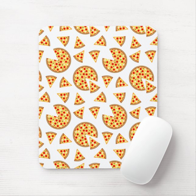 Cool fun pizza and slices pattern on white mouse pad (With Mouse)