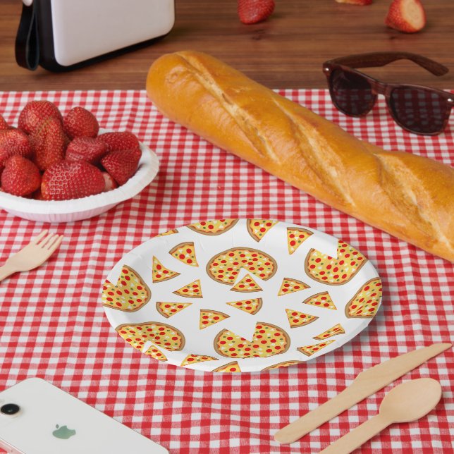 Cool fun pizza and slices pattern on white paper plates (Picnic)