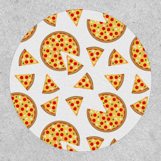 Cool fun pizza and slices pattern on white patch (Front)