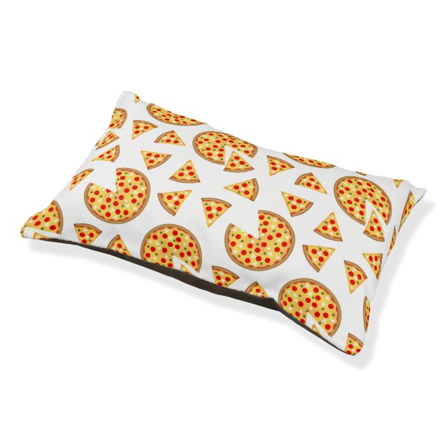 Cool fun pizza and slices pattern on white pet bed (Angled)
