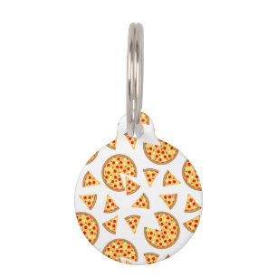 Cool fun pizza and slices pattern on white pet ID tag