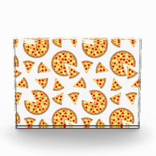 Cool fun pizza and slices pattern on white photo block