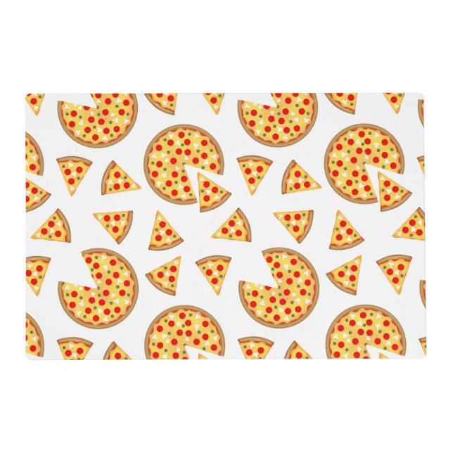 Cool fun pizza and slices pattern on white placemat (Front)