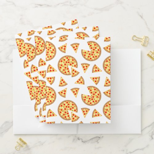 Cool fun pizza and slices pattern on white pocket folder