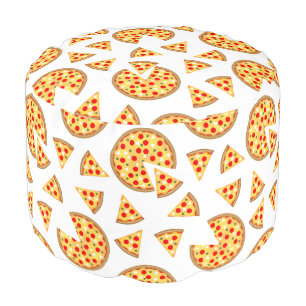 Cool fun pizza and slices pattern on white pouf