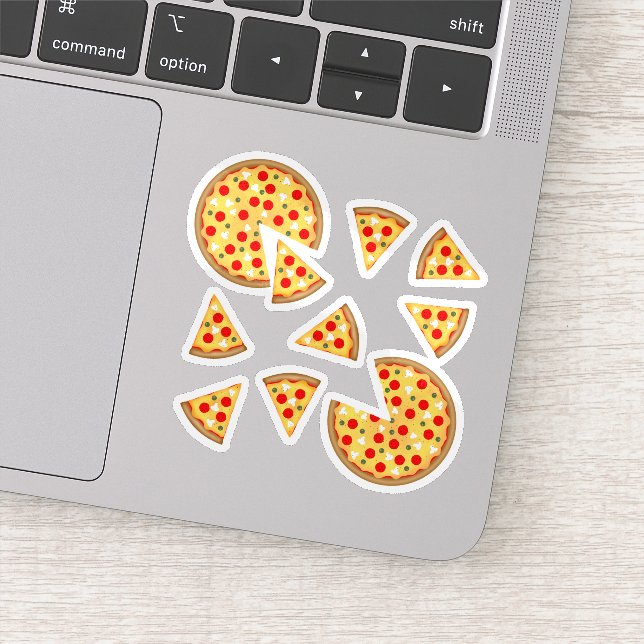 Cool fun pizza and slices pattern on white sticker (Detail)