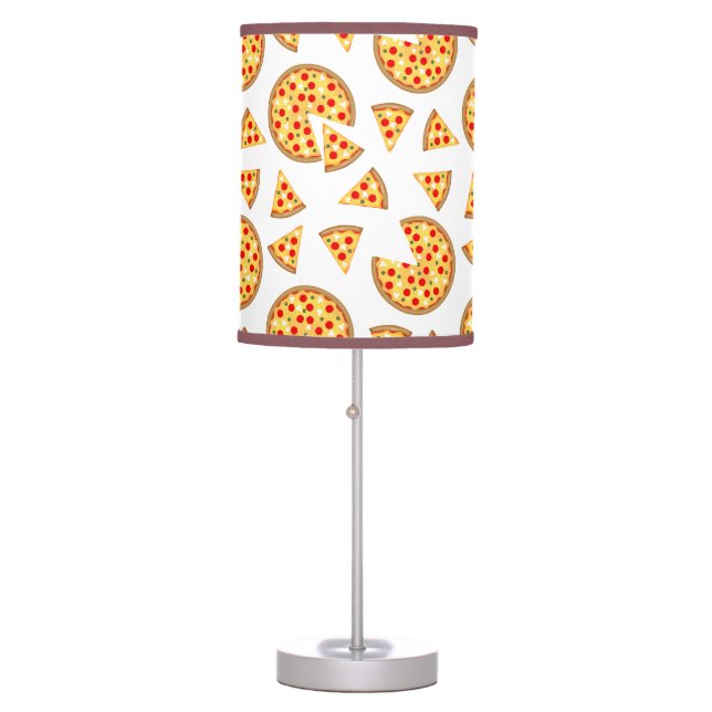 Cool fun pizza and slices pattern on white table lamp (Front)