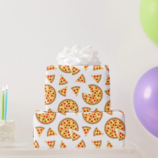 Cool fun pizza and slices pattern on white wrapping paper (Party Gifts)